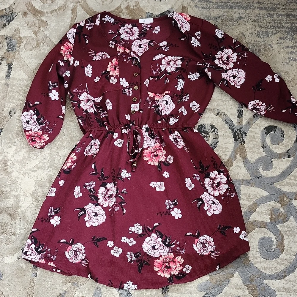 💙Ardene Size S - Beautiful NEW Burgundy Floral Patterned Dress (Lined) - Picture 1 of 5